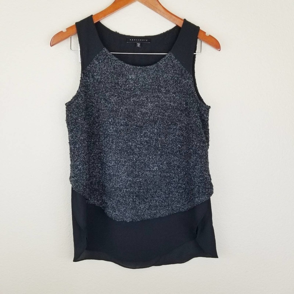 Sanctuary Sleeveless Grey & Black Boucle Shirt